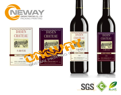 Printing Neck Wine Bottle Labels CMYK / Full Color Self Adhesive Labels
