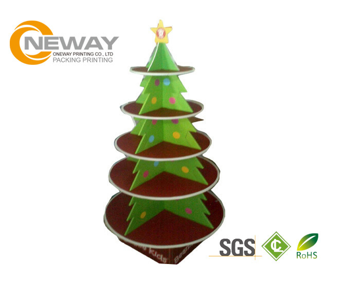 Christmas Tree Point Cardboard Pop Up Display Stands For Tabletop T-Shirt